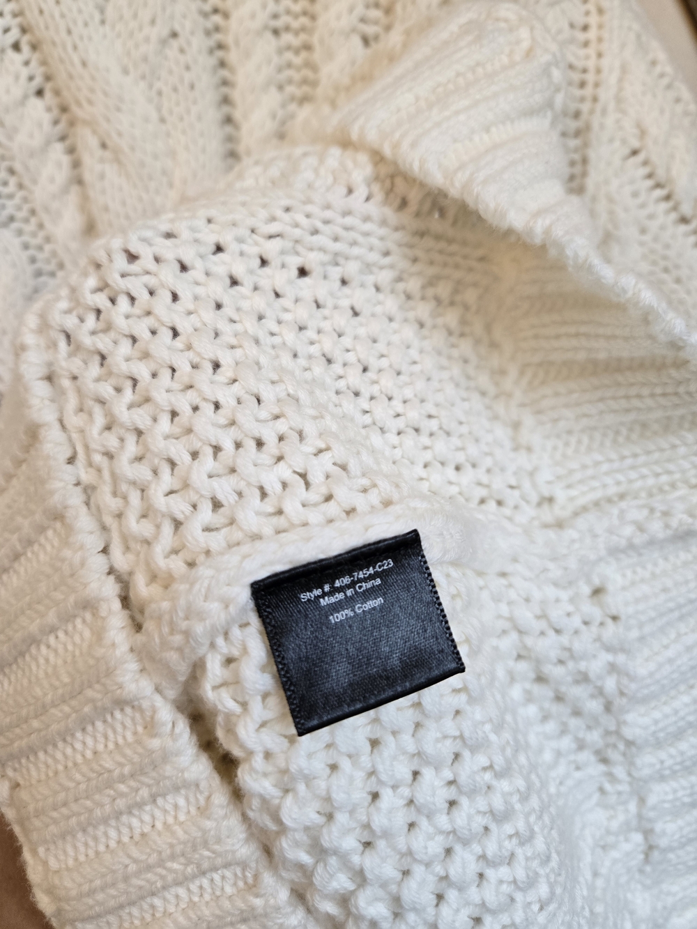 Jenni Kayne Cotton Cable-Knit Zip Sweater In Cream | Size Large - Picture 8 of 9